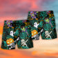 Halloween Dabbing Skeleton Zombie Beach Shorts Pattern Detail For Cruise Vacations And Weekend Casual Style