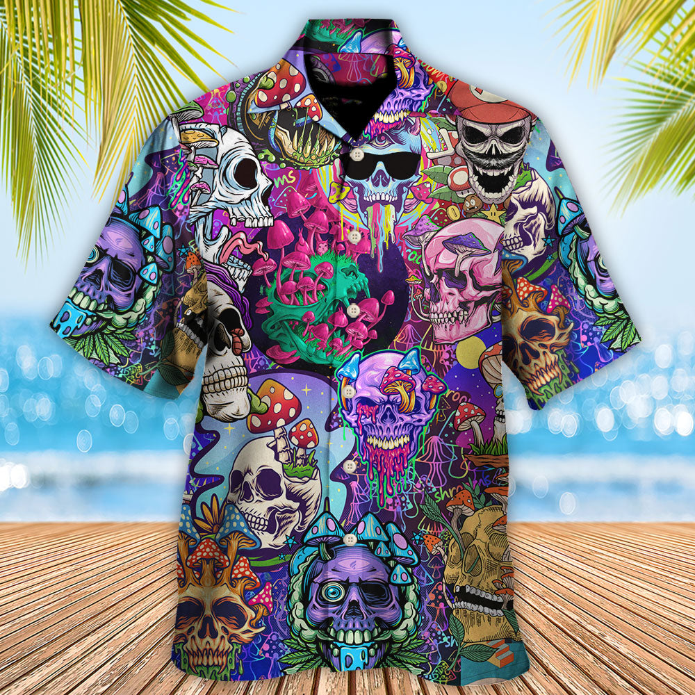 Bohemian Colorful Mushroom Skull Hawaiian Shirt Pattern View For Relaxed Warm Weather Outfits