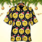 Happy Christmas Smiling Face Santa Hat Hawaiian Shirt For Beach Parties And Weekend Getaways