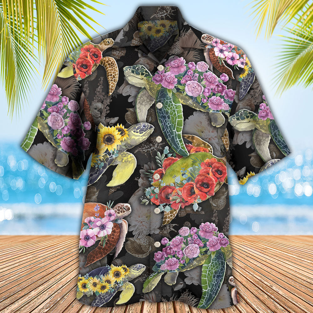 Floral Tropical Turtle Nature Hawaiian Shirt Pattern Detail For Summer Holidays And Outdoor Fun