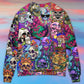 Hippie Mushroom And Skull Colorful Sweater For Art Fans Travel Parties And Distinctive Casual Style