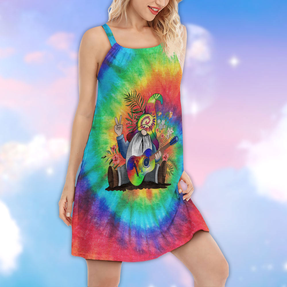 Hippie Music Power Gnome V-Neck Sleeveless Cami Dress For Creative Events And Casual Warm Weather Wear
