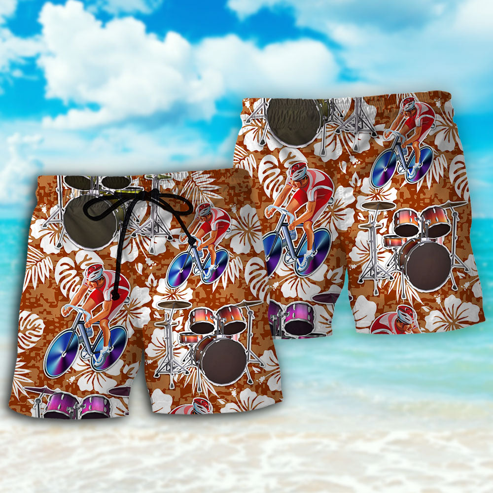 Drum And Cycling Lover Beach Shorts For Summer Vacation And Coastal Travel
