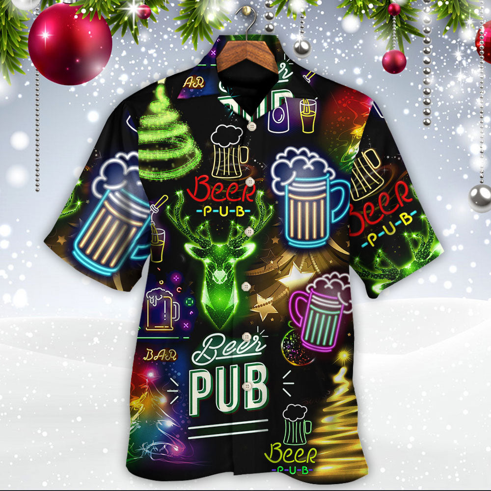 Neon Beer Christmas Drinking Hawaiian Shirt Design View For Casual Summer Styling