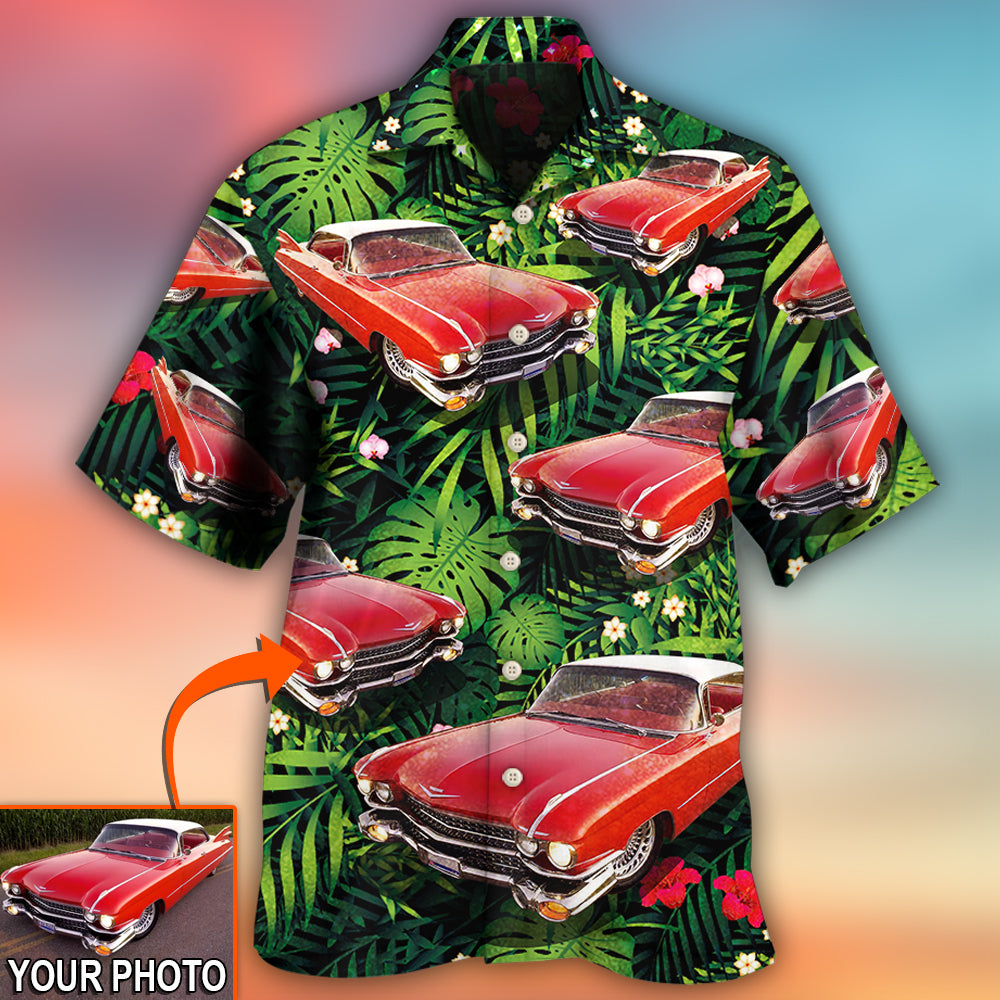 Classic Tropical Floral Car Eldorado Custom Photo Hawaiian Shirt For Summer Vacation And Beach Travel