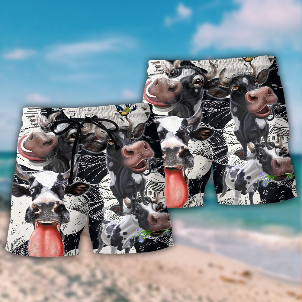 Happy Dairy Cow Farm Life Beach Shorts Graphic Detail For Resort Trips And Casual Outings