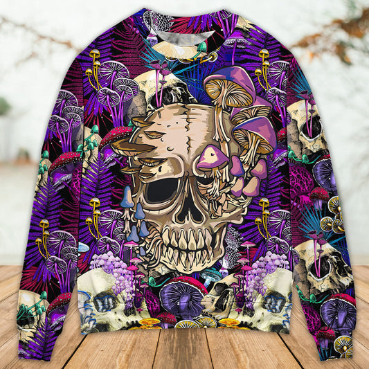 Bright Magic Mushroom Skull Sweater For Fantasy Fans Casual Outings And Weekend Adventures