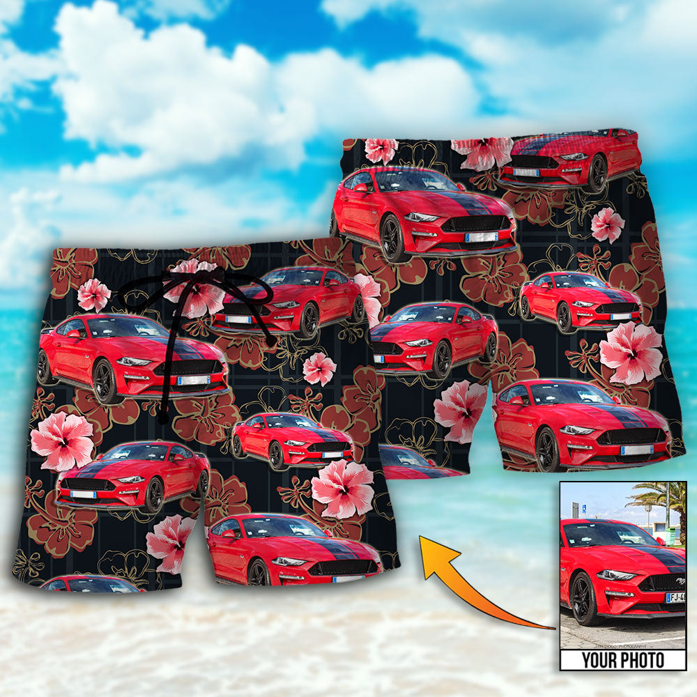 Car Floral Various Style Personalized Photo Beach Shorts Design View For Summer Events And Coastal Getaways
