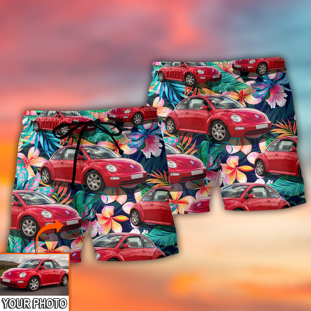 Classic Compact Car Tropical Personalized Photo Beach Shorts For Tropical Getaways And Weekend Adventures