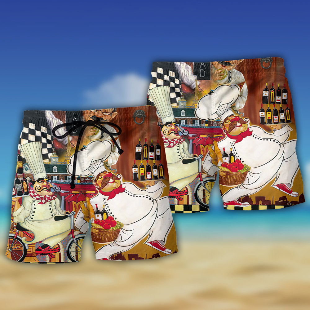 Funny Chef Cooking Vintage Dinner Time Beach Shorts For Tropical Getaways And Weekend Adventures