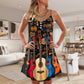 Guitar Lover Happy Life Music V-Neck Sleeveless Cami Dress For Festivals Travel And Relaxed Casual Summer Wear