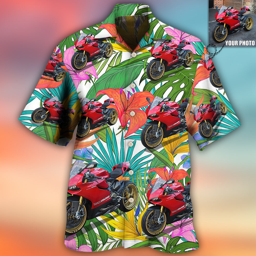 Motorcycle Personalized Photo Hawaiian Shirt Design View For Coastal Travel