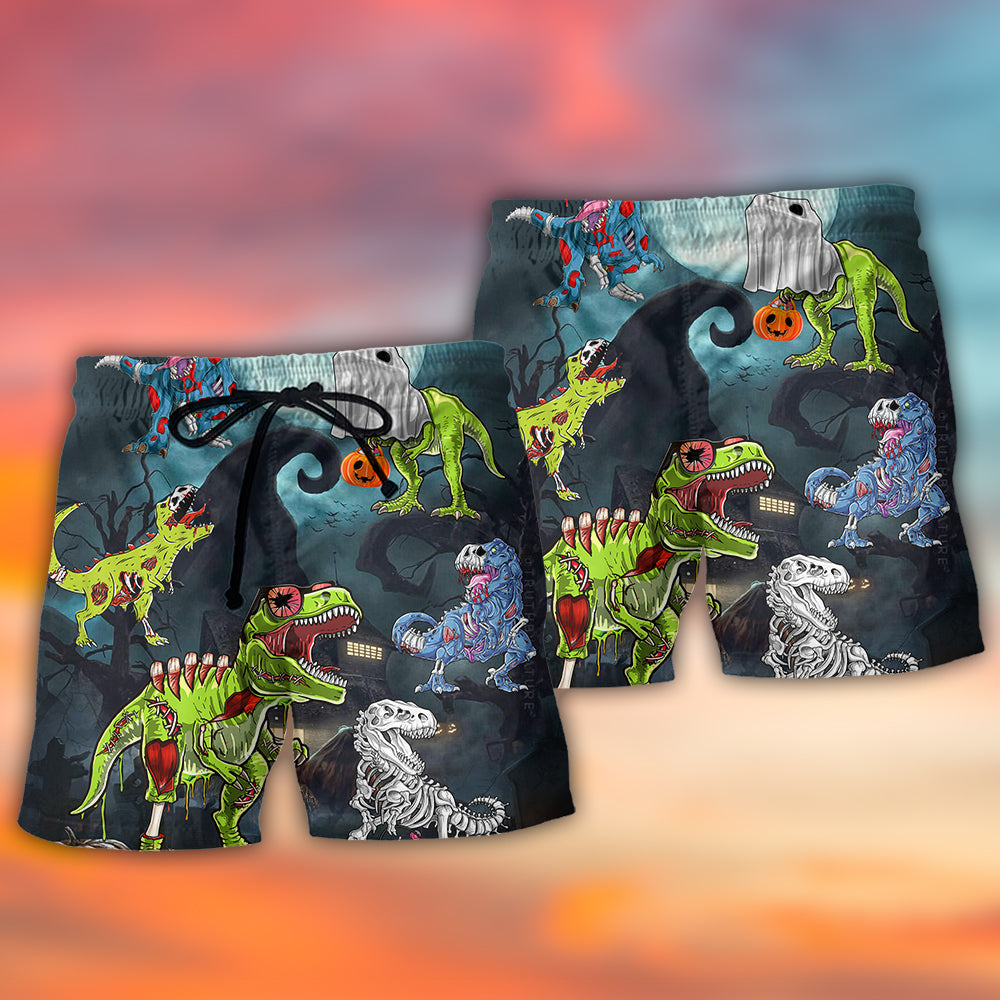 Zombie Saurus Halloween Beach Shorts Pattern Detail For Coastal Leisure And Comfortable Resort Style