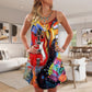 Galaxy Guitar Colorful Background V-Neck Sleeveless Cami Dress For Music Festivals And Casual Summer Wear