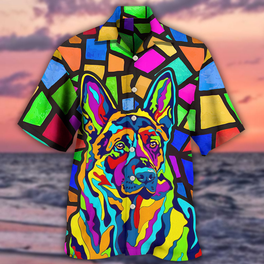 Creative German Shepherd Dog Hawaiian Shirt Fabric Pattern Detail For Tropical Vacations