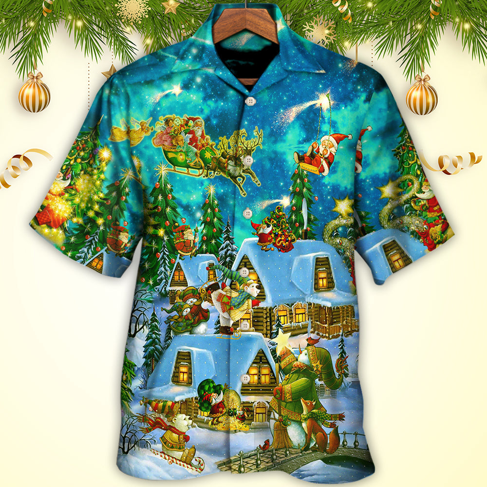 Magical Christmas Night Hawaiian Shirt Pattern Detail For Vacation Travel And Daily Wear