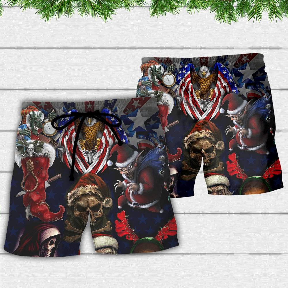 Christmas Skull Eagle Flag Beach Shorts Print View For Coastal Escapes And Casual Outings