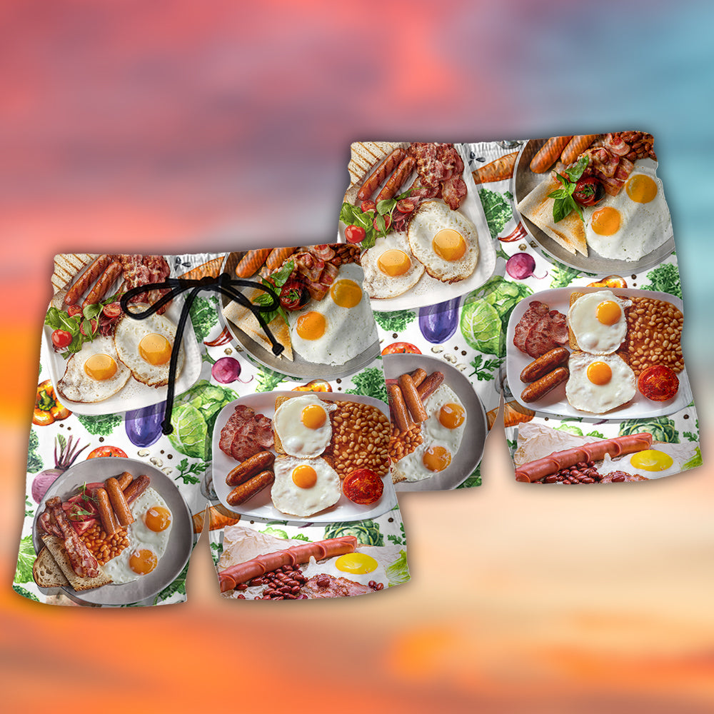 Breakfast Sausage Food Beach Shorts Design View For Poolside Relaxation And Holiday Trips