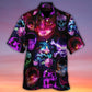 Neon Happy Skull Holiday Hawaiian Shirt Pattern Detail For Vacation Travel And Daily Wear