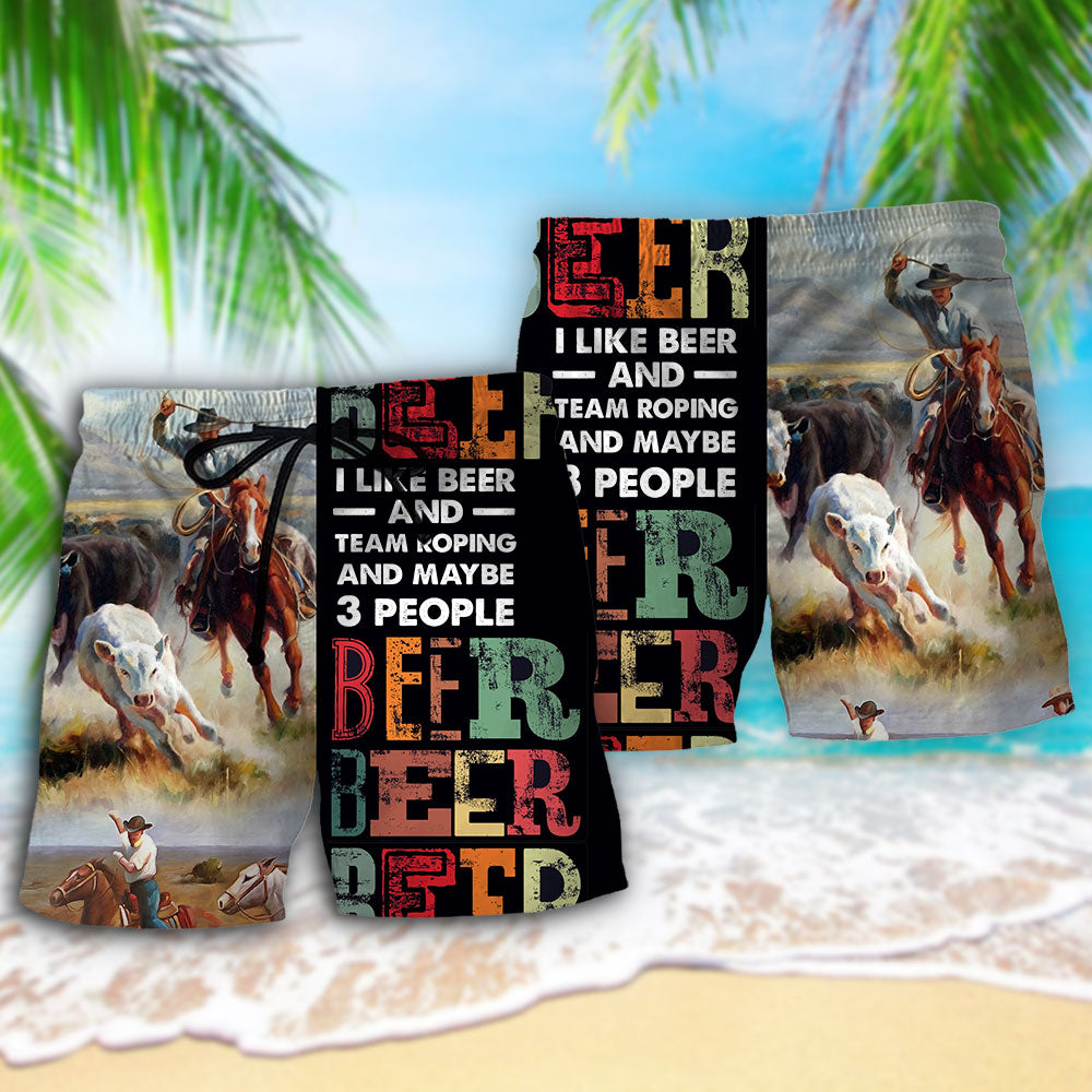 Horse Team Roping Beer Lover Beach Shorts Graphic Detail For Resort Trips And Casual Outings
