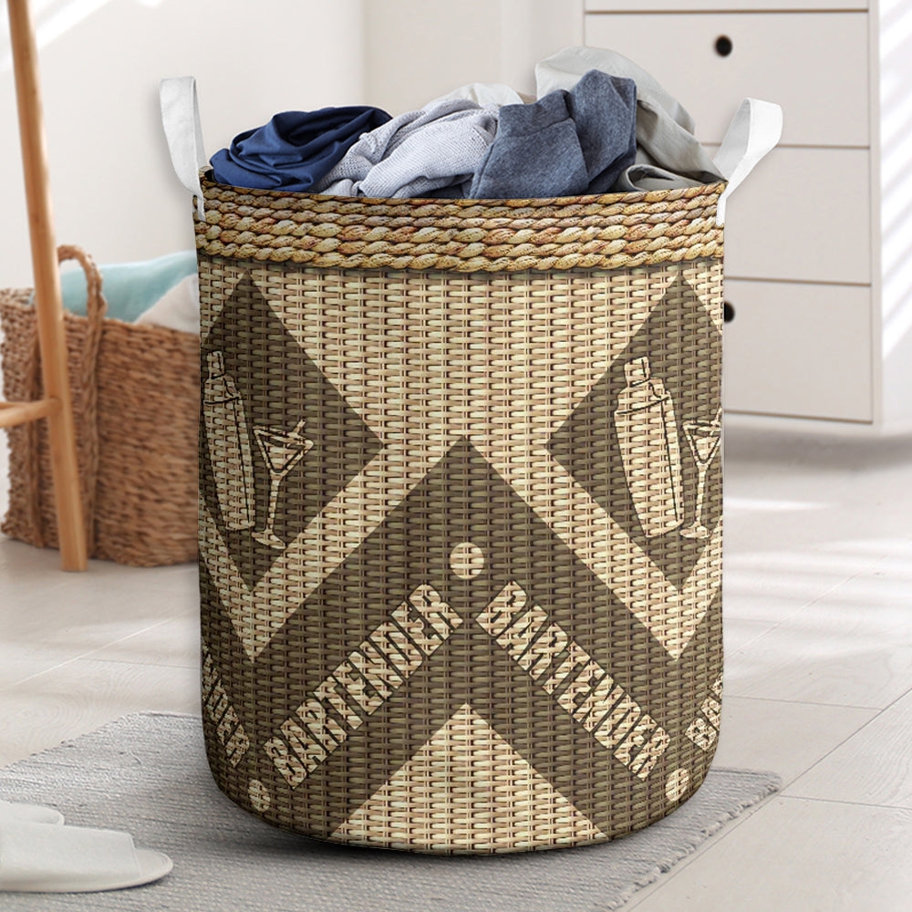 Bartender Wicker Texture Laundry Basket For Room Home Organizer