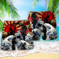 Samurai Red Sun Wave Beach Shorts Pattern Detail For Weekend Travel And Easy Warm Weather Wear