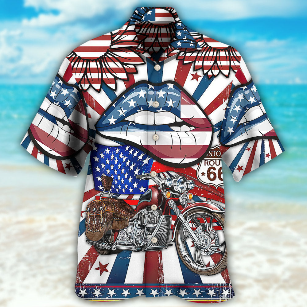 Patriotic American Bold Motorcycle Hawaiian Shirt Pattern Detail For Outdoor Gatherings