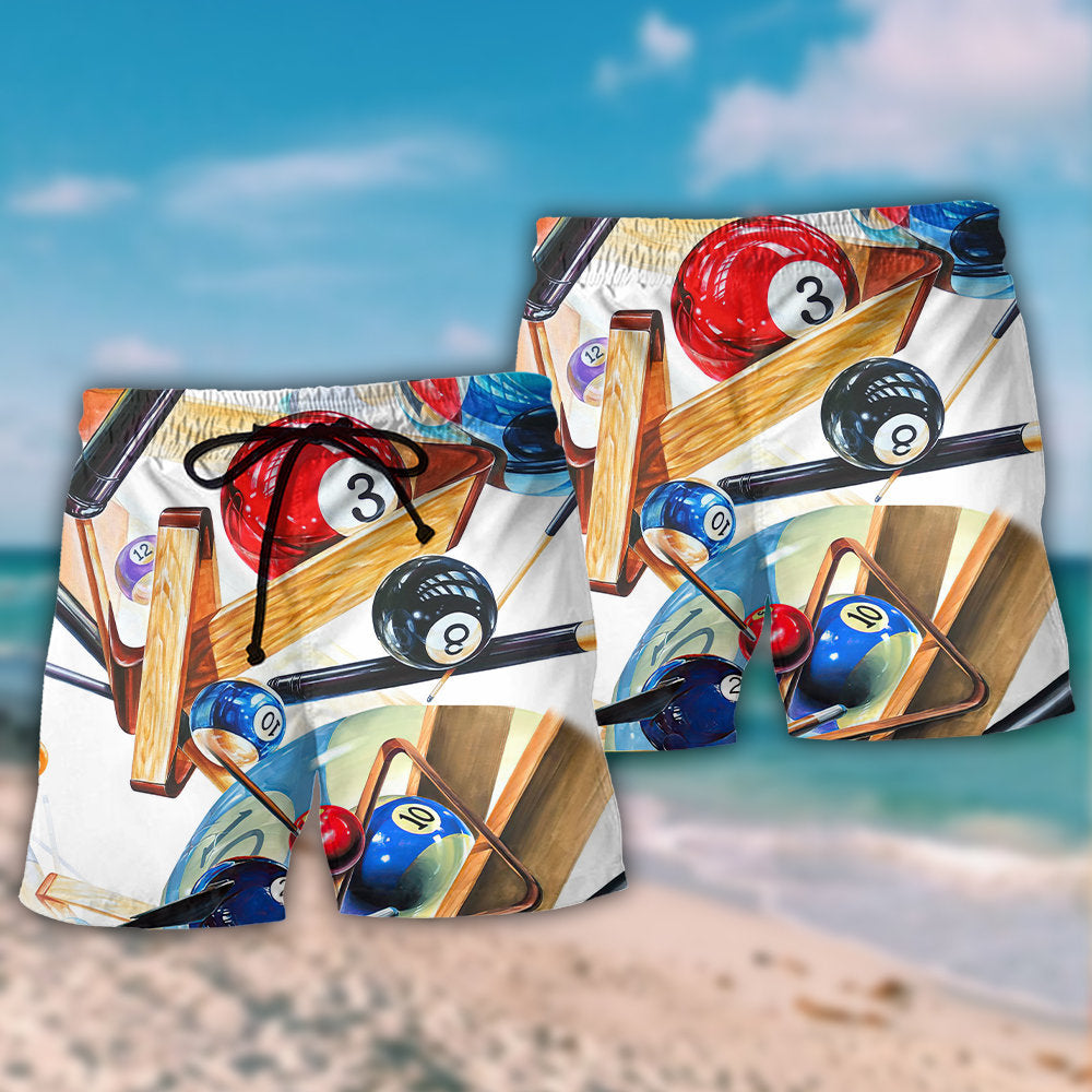 Billiard Pool Playing Games Beach Shorts Artwork Detail For Comfortable Everyday Summer Wear
