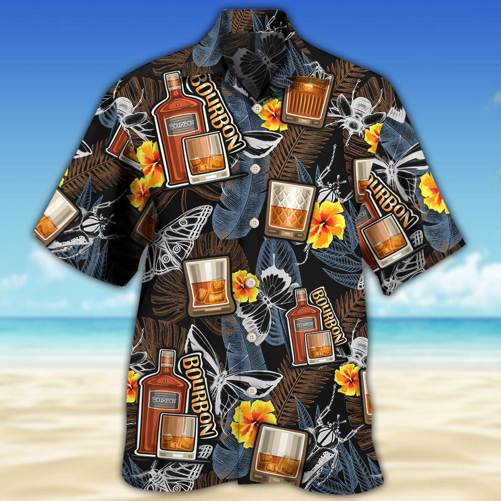 Tropical Wine Bourbon Butterflies Hawaiian Shirt Front Pattern View For Thoughtful Gifting