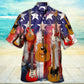 Guitar Independence Day Star American Hawaiian Shirt Design View For Resort Travel And Thoughtful Gifting