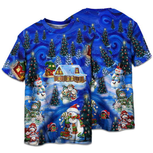 Playful Snowman Friends Christmas Short Sleeve Pajamas Set For Christmas Sleepwear And Family Lounging