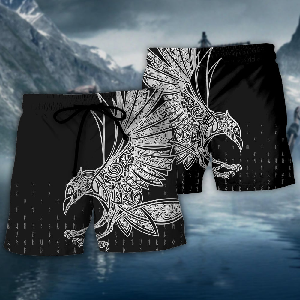 Viking Raven Victory Symbol Beach Shorts Design Detail For Weekend Getaways And Beach Days