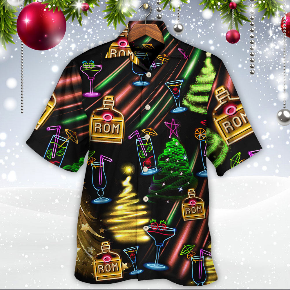 Neon Wine Rum Christmas Drinking Hawaiian Shirt For Coastal Adventures And Warm Weather Wear