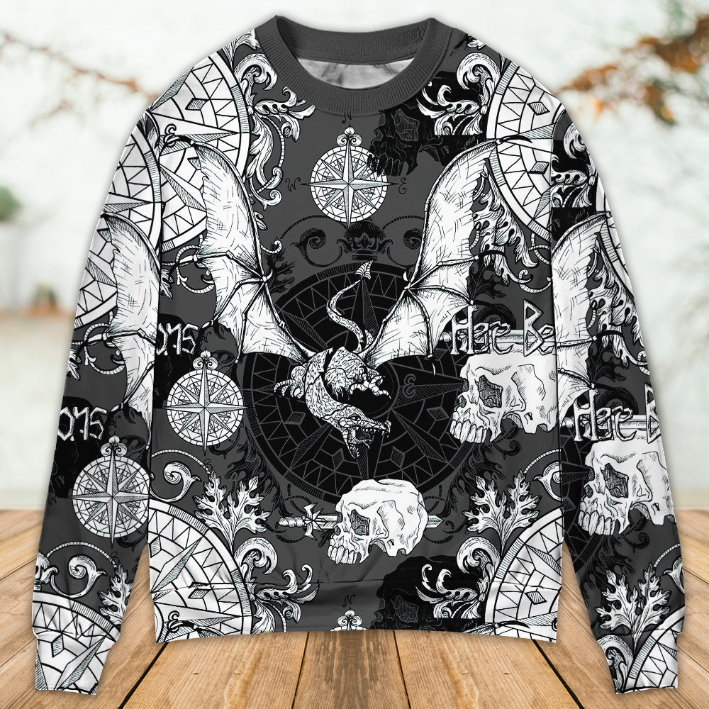 Fire Dragon Gothic Compass Baroque Sweater For Art Fans Travel Parties And Distinctive Casual Style