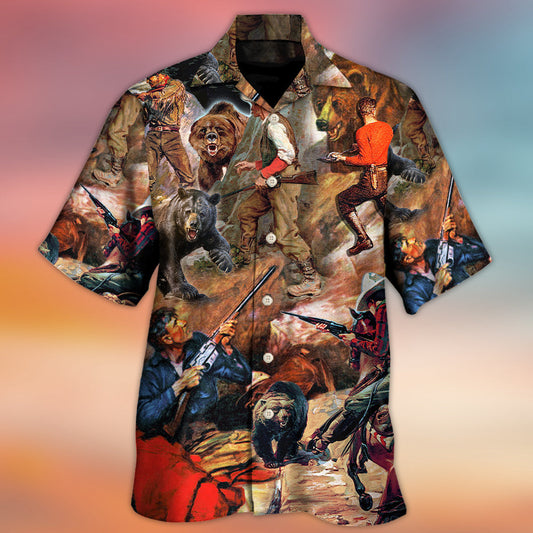 Bear Hunting Cowboy Hawaiian Shirt Artwork View For Weekend Travel And Beach Style