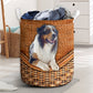 Australian Shepherd Dog Rattan Texture Laundry Basket For Room Home Organizer