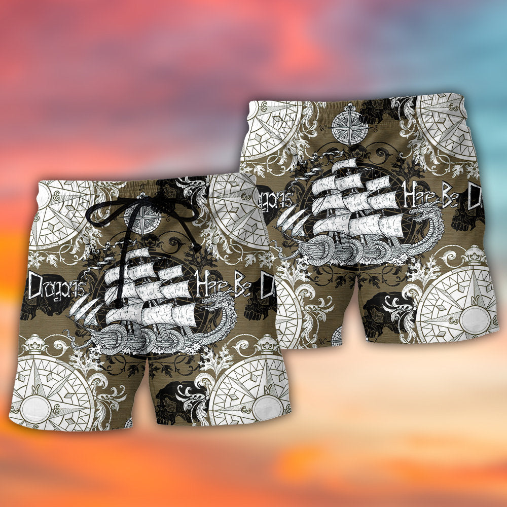 Dragon Old Ship Anchor Sea Fantasy Beach Shorts Artwork View For Seaside Trips And Casual Style