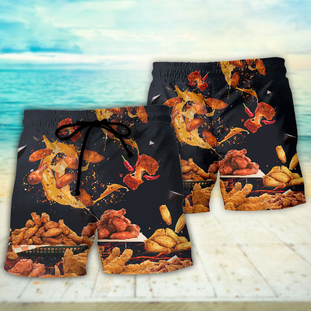 Chicken Wings Fast Food Beach Shorts Pattern View For Coastal Holidays And Casual Activities
