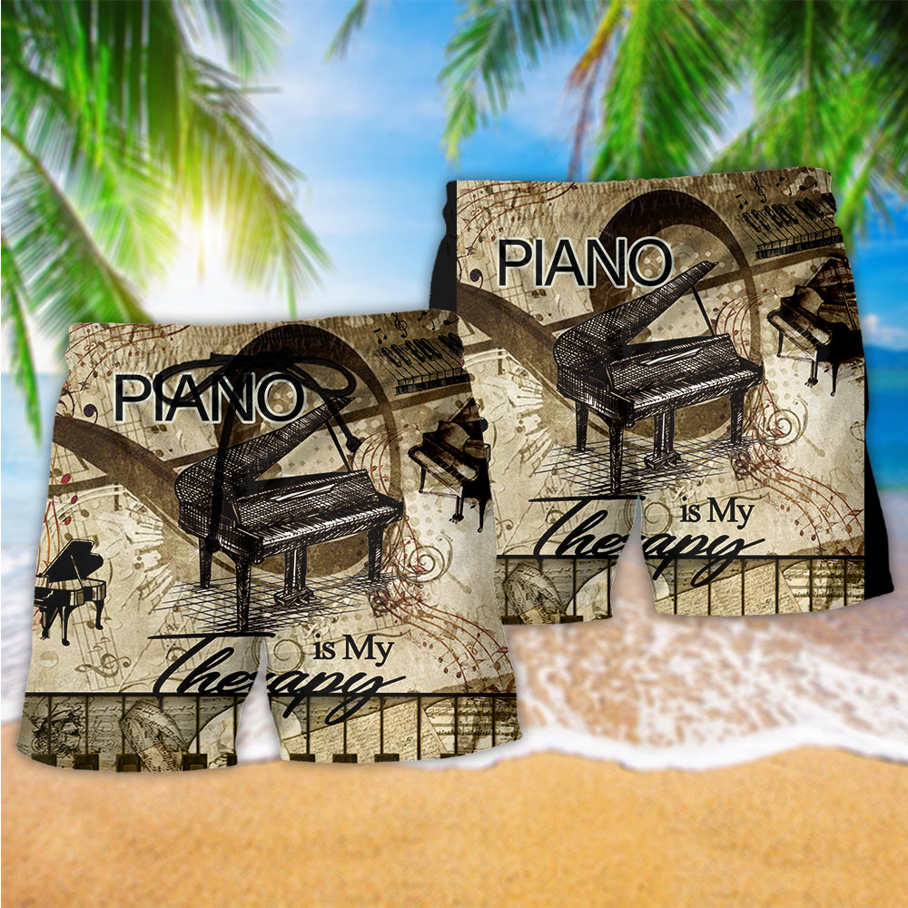 Piano Therapy Vintage Beach Shorts Artwork Detail For Music Lovers And Gift Giving