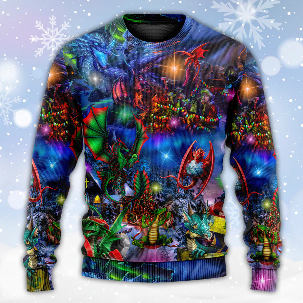 Christmas Dragon Light Fantasy Sweater For Festive Parties Family Photos And Comfortable Seasonal Wear