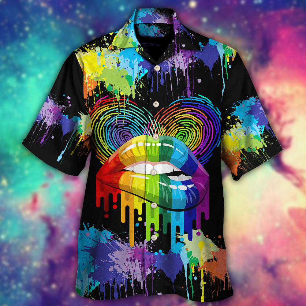Rainbow Pride Lips Happiness Hawaiian Shirt Artwork Detail For Tropical Trips And Casual Outings