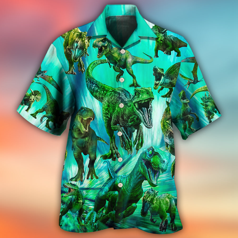 Dynamic Dinosaur Running Hawaiian Shirt Artwork View For Summer Travel