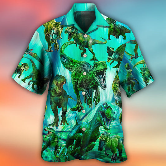 Dynamic Dinosaur Running Hawaiian Shirt Artwork View For Summer Travel