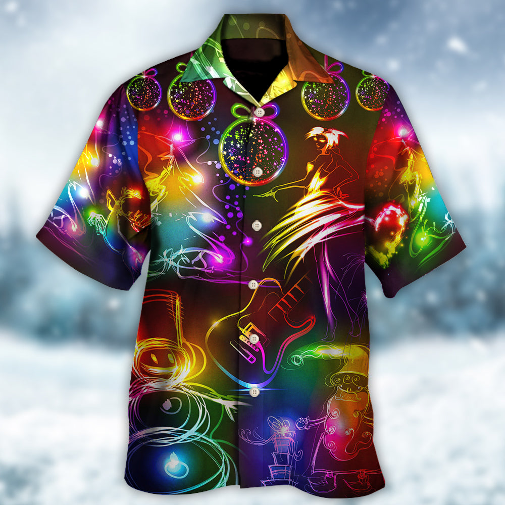 Neon Snowman Christmas Dance Tree Light Hawaiian Shirt Design Detail For Beach Days And Holiday Travel
