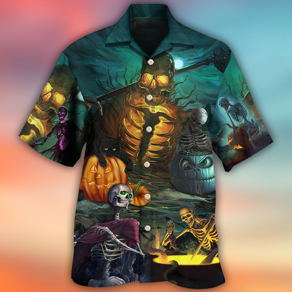Halloween Spooky Dark Skull Hawaiian Shirt Artwork View For Tropical Vacations
