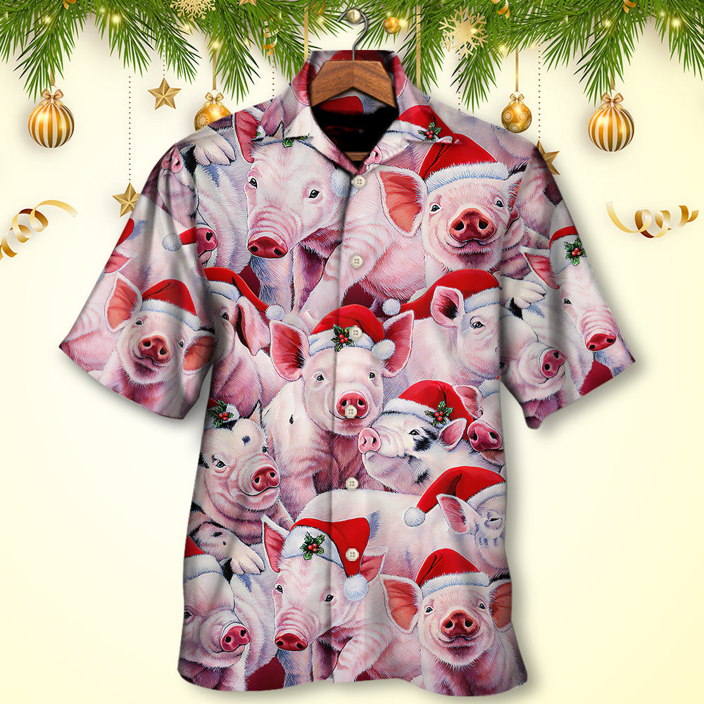 Funny Christmas Piggies Hawaiian Shirt Pattern View For Lightweight Everyday Style