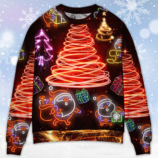 Christmas Funny Santa Red Neon Tree Sweater For Winter Parties Seasonal Adventures And Relaxed Everyday Styling