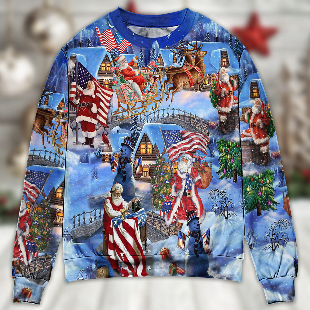 American Patriotic Santa Christmas Sweater For Family Gatherings Winter Travel And Everyday Seasonal Comfort