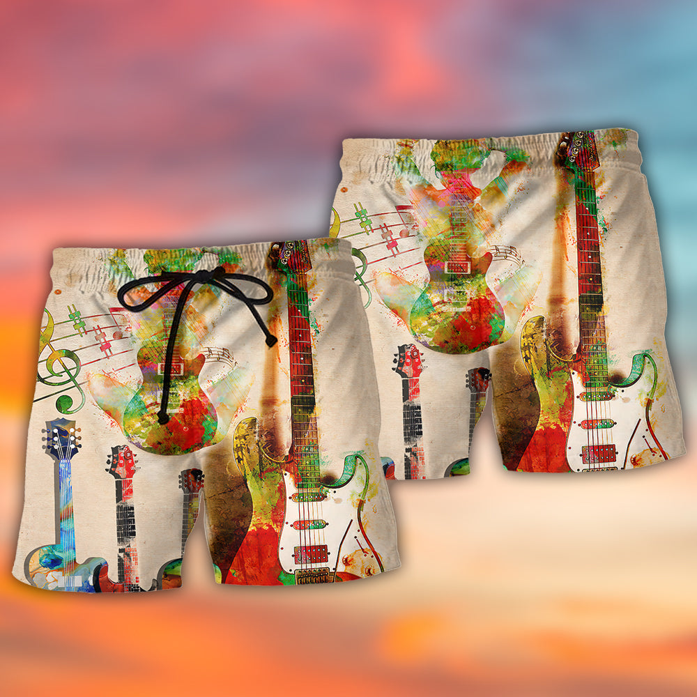 Abstract Guitar Colorful Music Beach Shorts Print Detail For Beach Activities And Vacation Wear