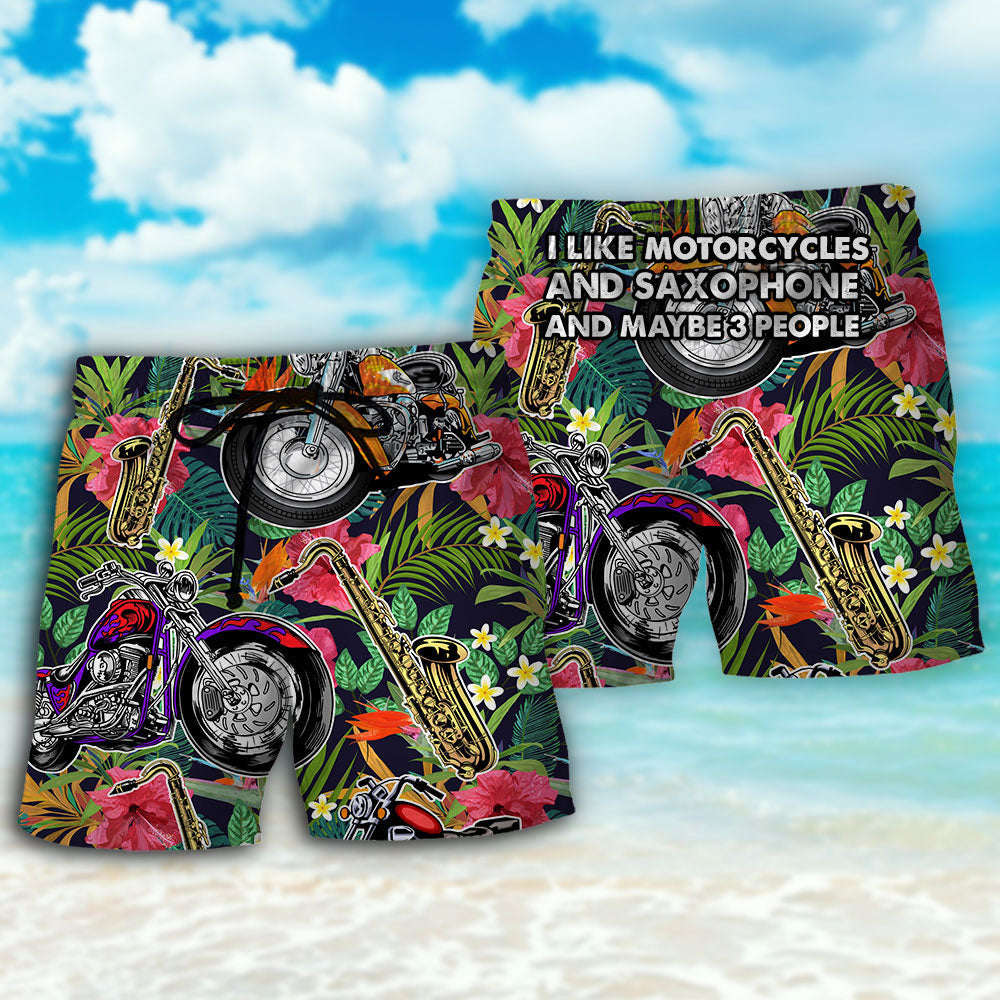 Motorcycle And Saxophone Lover Beach Shorts For Sunny Holidays And Comfortable Daily Styling